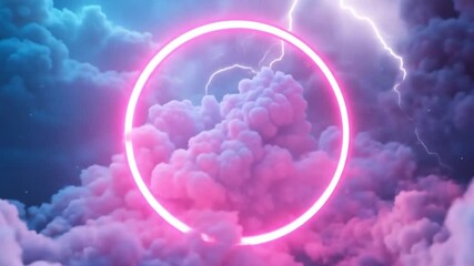 Neon Portal: Pink Clouds & Lightning Storm - Abstract Dreamscape Visuals - Powered by Adobe