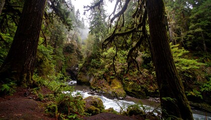 Lush forest with a flowing river