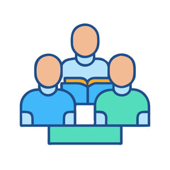 Group learning together at a table in vector style