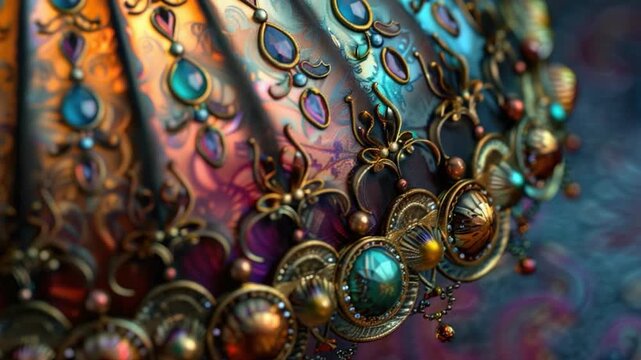A detailed view of a decorative item featuring beads