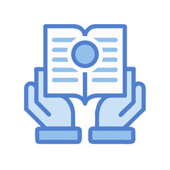 Hands holding open book icon on black background