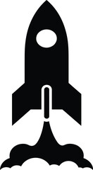 Rocket ship launch vector icon simple black and white design for space travel and exploration theme