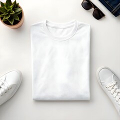 Flat Lay T-Shirt on Neutral Background