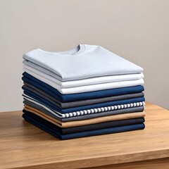 Folded T-Shirts Pile Mockup on Table