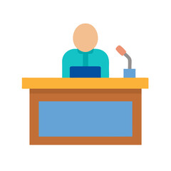 Speaker giving a speech in flat icon illustration