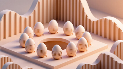 Unique arrangement of eggs in a creative modern display setting