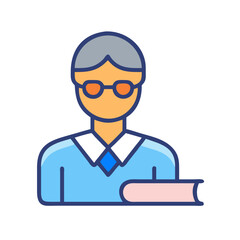 Flat vector icon of a teacher with a book