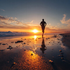 Silhouette Runner on Beach at Sunrise – Reflection, Fitness & Motivation