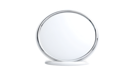 Modern round vanity mirror with elegant chrome trim, perfect for beauty, makeup, and self-care routines