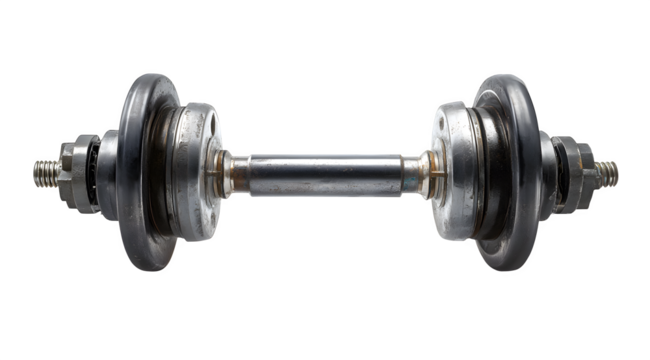 Vintage dumbbell isolated on black, ready for strength training, powerful fitness concept