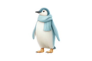 Obraz premium Cute baby penguin wearing a light blue scarf, isolated on transparent background