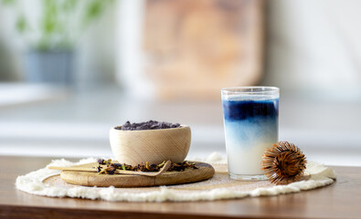 Blue Iced Matcha Latte In A Glass