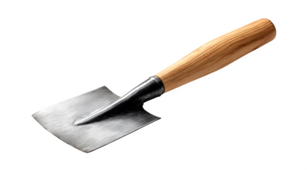 Elegant garden trowel with wooden handle, perfect for planting and cultivating soil, showcasing craftsmanship