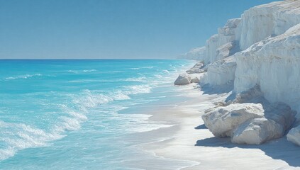 Coastal scene of white cliffs and turquoise water