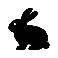 Simple black rabbit silhouette sitting down with white background design art