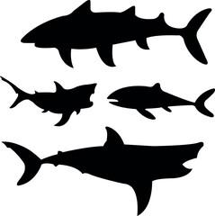 Silhouettes of Sharks in Various Poses