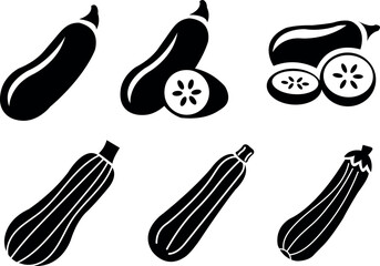 Zucchini Icons Collection of Black and White Vegetables