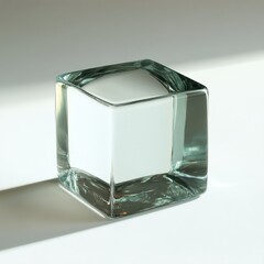 Square-shaped glass, transparent with sharp edges on plain background
