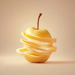 Fresh apple with spiraled peel