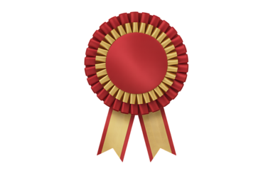 Red and gold award rosette isolated on transparent background