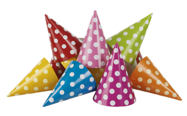 Colorful party hats isolated on transparent background