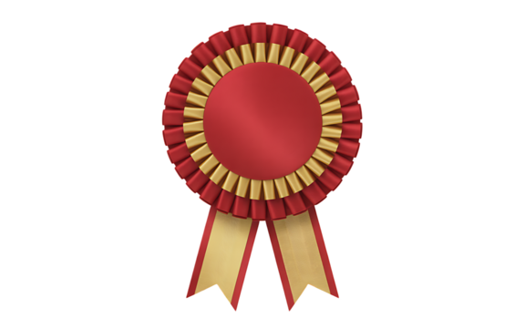Red and gold award rosette isolated on transparent background