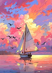 sailing boat at sunset