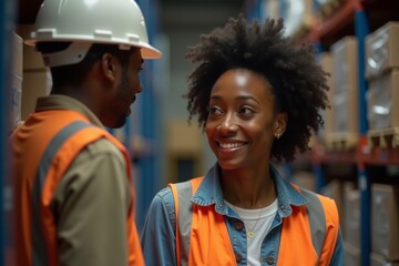 Support from Friend for Female African-American Warehouse Worker after Workplace Accident