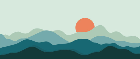 Minimalist Mountain Landscape Sunset Vector Art - Serene Nature Scenery