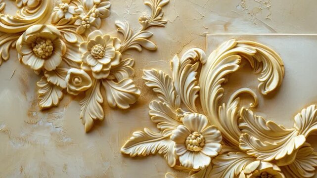 A detailed view of an ornate decorative piece on a wall
