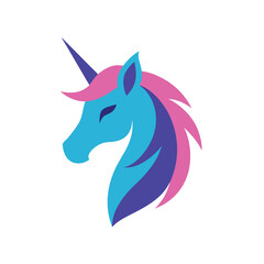 Unicorn Head Logo with Minimal Flat Design