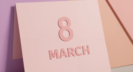 Calendar with "March 8" in pastel tones for International Women's Day greeting with copy space
