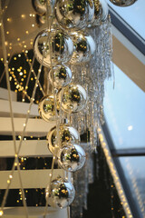 Beautiful New Year decorations, in the house, in the studio, Cake with the inscription Merry Christmas