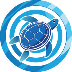 Obraz premium Turtle Swimming Across Concentric Circles
