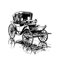 Fototapeta premium Vintage sketch of a horse-drawn carriage with detailed wheels 