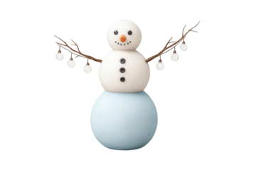 Cute snowman with christmas lights isolated on transparent background