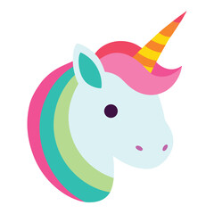Cute Unicorn Head with Rainbow Horn Illustration