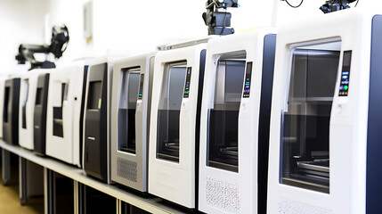 Row of Advanced 3D Printing Machines in Operation