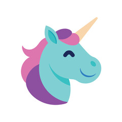 Happy Unicorn Head Icon in Flat Color Vector