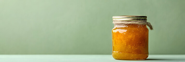 Jar of Orange Marmalade on Minimal Green Background