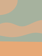 Obraz premium Minimal abstract background with soft wavy shapes in beige, sage green, and warm tan earth tones.