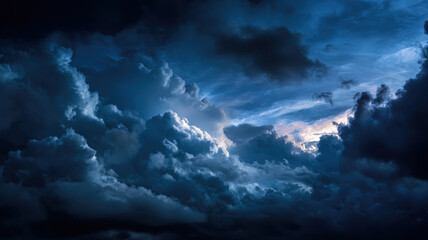 Obraz premium Twilight Sky with Dense Blue Gray Clouds Creating Peaceful Atmospheric Evening Weather Scene