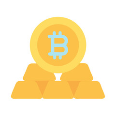 Digital bitcoin coin on top of golden bars stack
