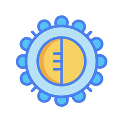 Graphic depiction of gear with blue and yellow colors