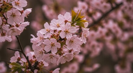Fototapeta premium Closeup of Delicate Pink Cherry Blossoms in Spring