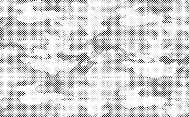 Abstract halftone seamless camouflage pattern. Repeating digital dotted hexagonal camo military texture background. Abstract modern fabric textile ornament. Vector illustration.