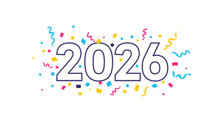 New year 2026 celebration with colorful confetti and ribbons