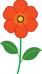 Obraz premium Scalable vector illustration of a single orange calibrachoa flower with green stem and leaves transparent background