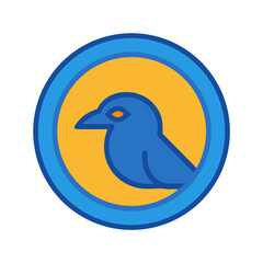 Stylized Blue Bird Logo Isolated on Yellow Circle Background