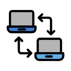 Two flat laptop icons on a simple black background